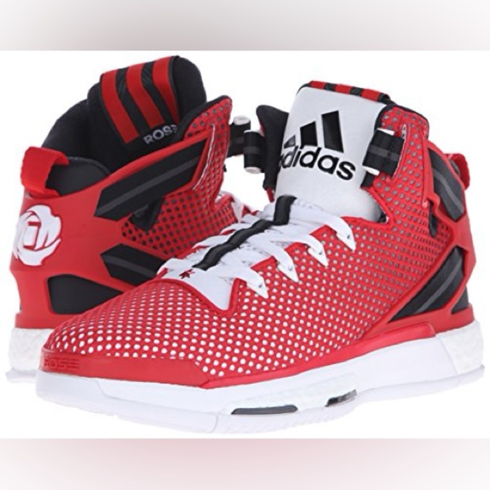 Adidas Mens/Big Kids D Rose 6 J 'Scarlet White' Basketball Sneakers Size 5 US